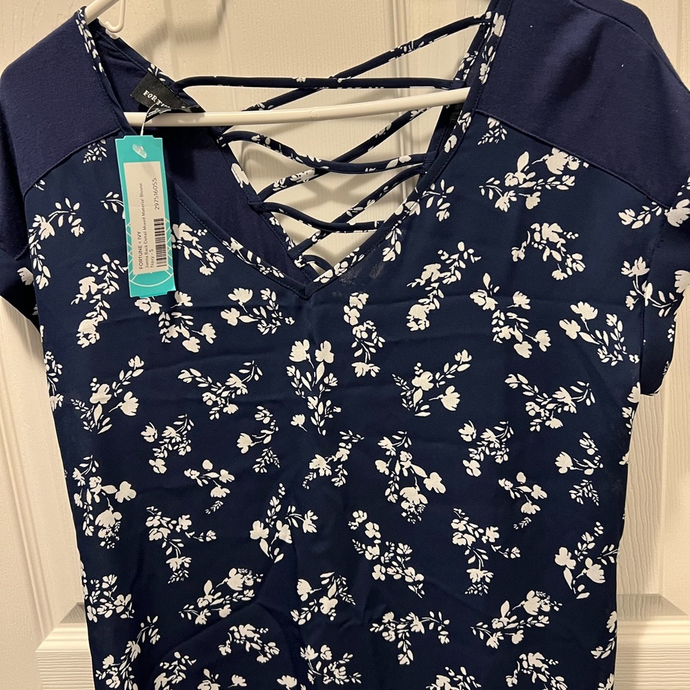 Fortune and Ivy Small Navy Mixed material blouse Never worn